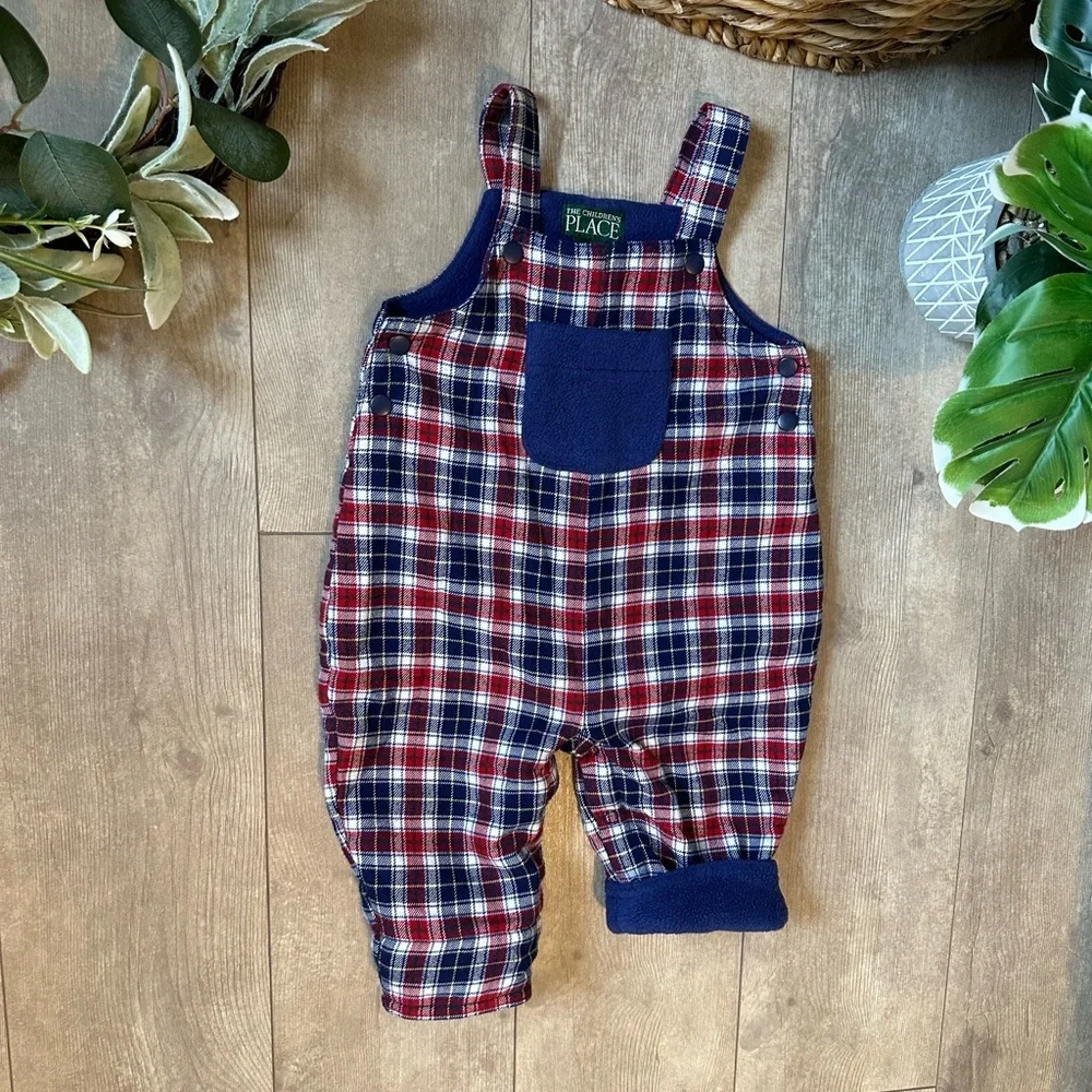 Vintage Children’s Place Baby Boy Flannel Fleece Lined Overalls